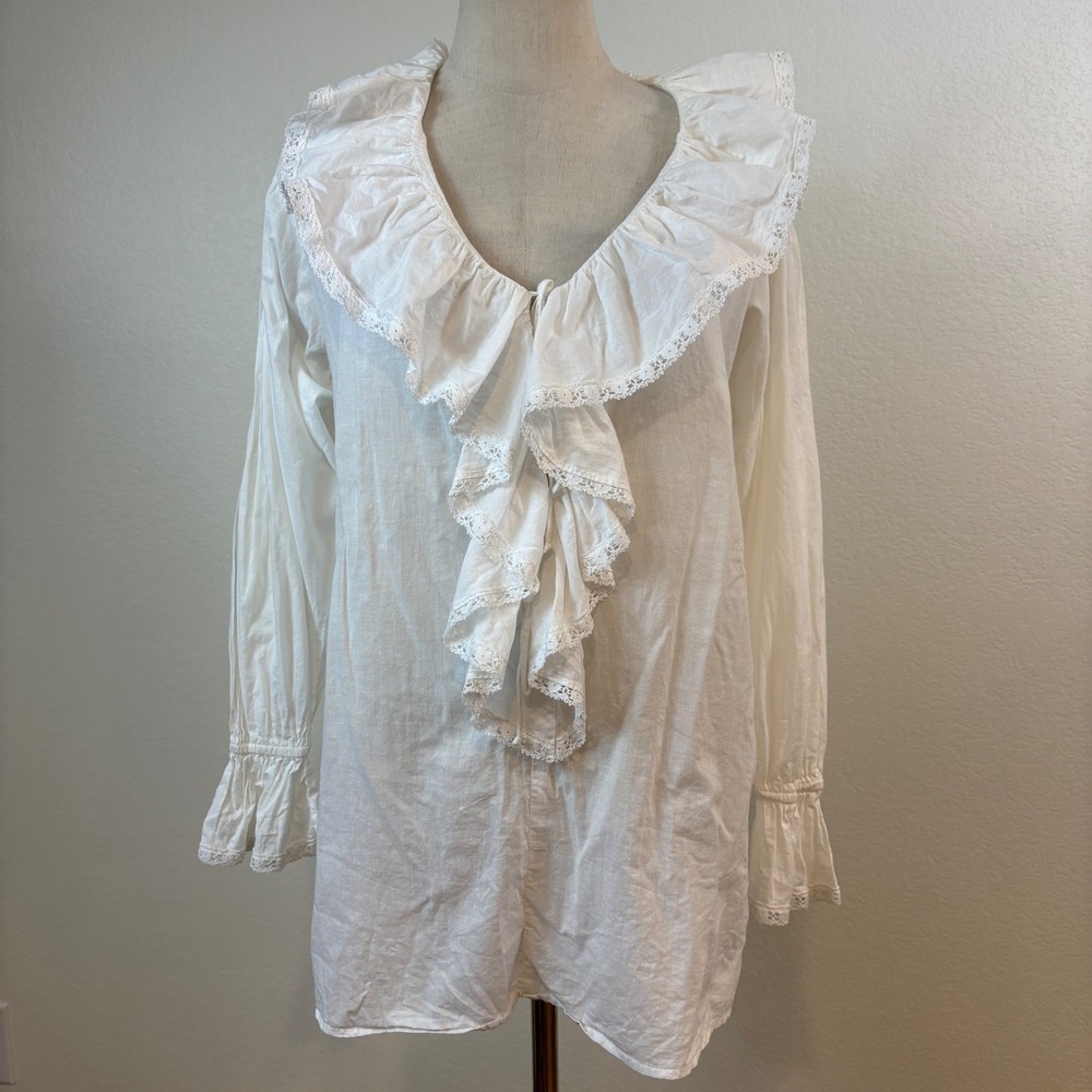 My Michelle Peasant Top Women S White Vtg 90s Lace Ruffle Tie Front Renaissance